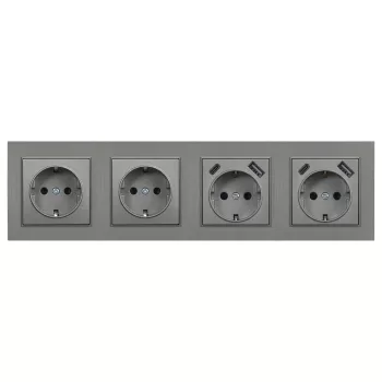   Nova IV kettő dugalj kettő USB csatlakozóval szürke szálcsiszolt kerettel